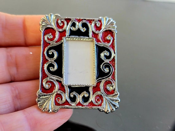 Burgundy Picture Frame Brooch Pin, Mother's day g… - image 1