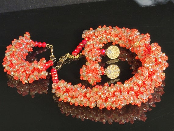 Coral 3 AB crystal matching jewelry set,matching … - image 9