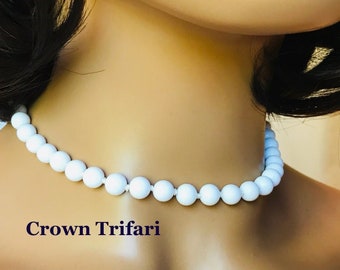 Elegant Vintage Trifari Choker Necklace with Acrylic Beads and Faux Pearl Accents