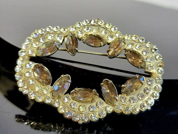 Large Openwork Crystal brooch with champagne ston… - image 2