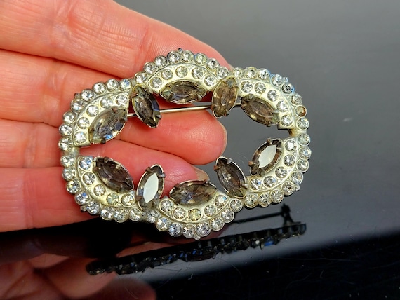 Large Openwork Crystal brooch with champagne ston… - image 3