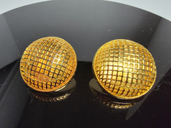 Antique button metal mesh clip earrings, bold ant… - image 9