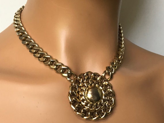 Large gold medallion necklace,medallion necklace … - image 5
