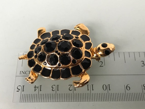 Large Onyx crystal sparkling Turtle Figural Brooc… - image 3