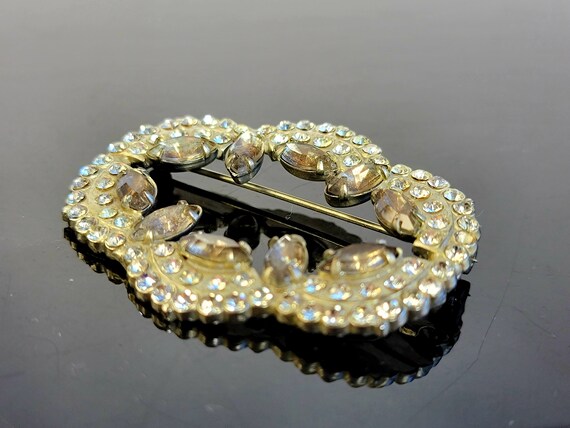 Large Openwork Crystal brooch with champagne ston… - image 6