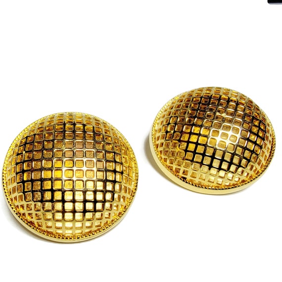 Antique button metal mesh clip earrings, bold ant… - image 3