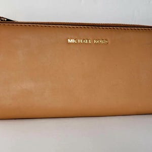 Cartera con cremallera Michael Kors de piel marrón, imprescindible para el día a día, bolso de lujo, tarjetero de gran capacidad.