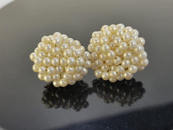 Vintage Faux Pearl Cluster Dome Earrings – Classic Ivory Bridal Studs