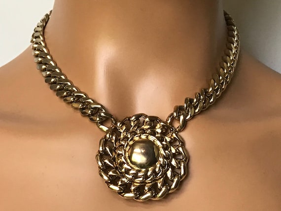 Brutalist TAT2 Gold Chain Pendant Choker Necklace,
