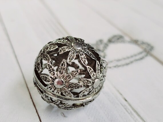 Silver large flower pendant long chain necklace, … - image 4