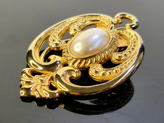 Filigree Gold Cabochon Pearl Shawl Ring Pin Antique Scarf Ring Scarf Buckle Ring Popular Right Now Etsy