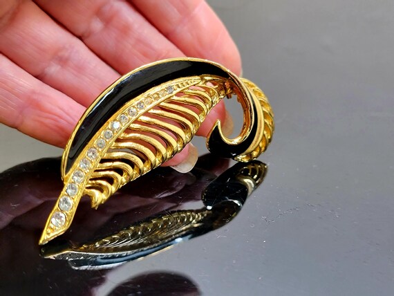 Vintage Gold and Black Enamel Feather Brooch,feat… - image 8