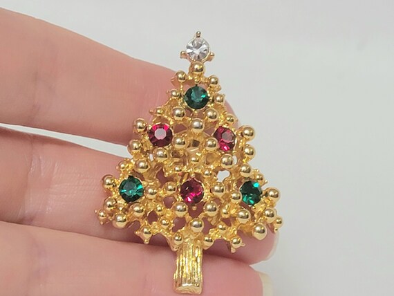 Red and Green rhinestones christmas tree pin, chr… - image 8