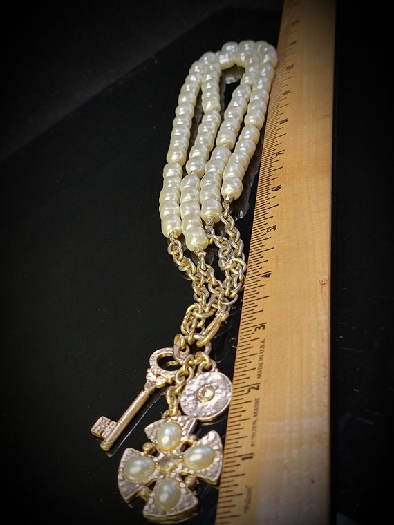 Multi strand pearl statement necklace,Cross neckl… - image 10