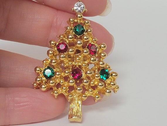 Red and Green rhinestones christmas tree pin, chr… - image 7