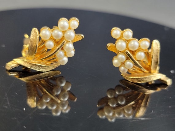 Antique delicate cluster small pearl earrings,sma… - image 2