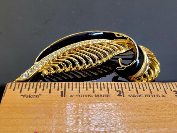 Vintage Gold and Black Enamel Feather Brooch,feat… - image 4