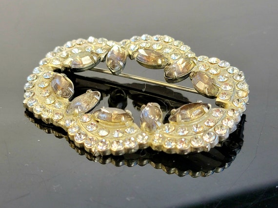 Large Openwork Crystal brooch with champagne ston… - image 5