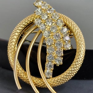 Vintage Clear Crystal Brooch Pin, 1960s Gold Art Deco Rhinestone Blouse Brooch, Austria small rhinestone brooch vintage,