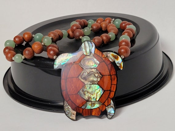 Large Abalone turtle pendant beaded  925 sterling… - image 3