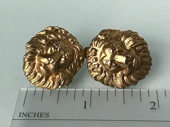 Large Gold Lion Face  clip on Screw-Back Earrings… - image 3