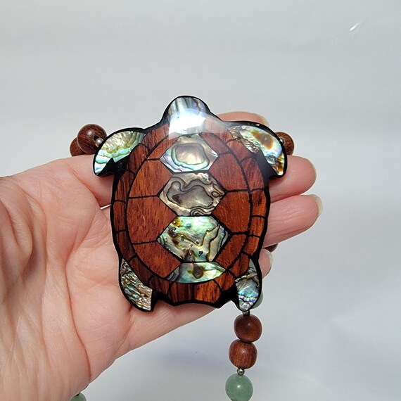 Large Abalone turtle pendant beaded  925 sterling… - image 6