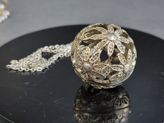Silver large flower pendant long chain necklace, … - image 2
