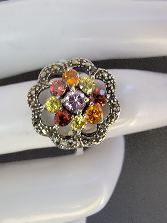 Colorful marcasite sterling silver ring,colorful … - image 3