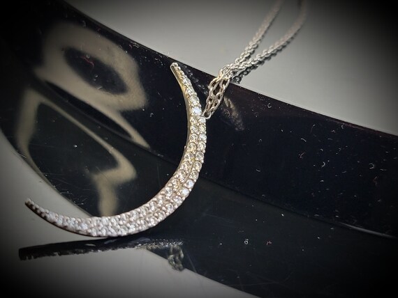 925 Sterling Silver rhinestone moon phase necklac… - image 5