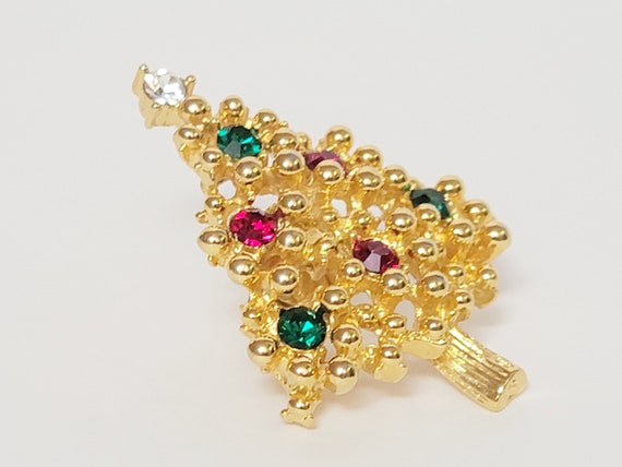 Red and Green rhinestones christmas tree pin, chr… - image 9