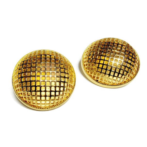 Antique button metal mesh clip earrings, bold ant… - image 5