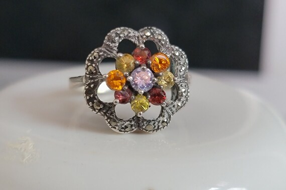 Colorful marcasite sterling silver ring,colorful … - image 5