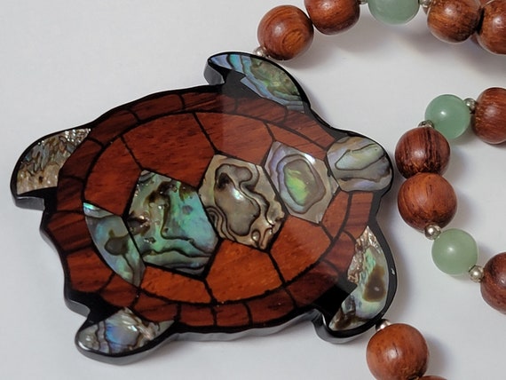 Large Abalone turtle pendant beaded  925 sterling… - image 7