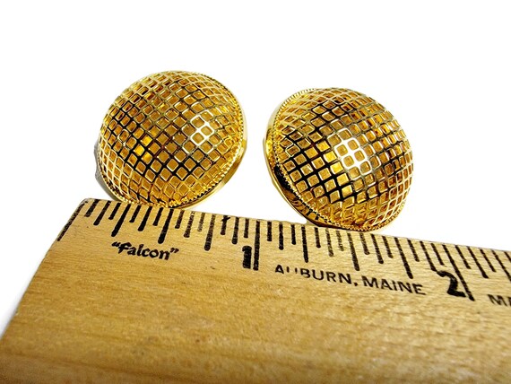 Antique button metal mesh clip earrings, bold ant… - image 4
