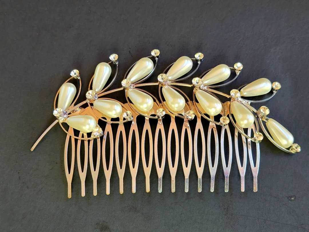 Large Cluster Crystal and Pearl Hair Comb Hair Fork Hold Hair Back
