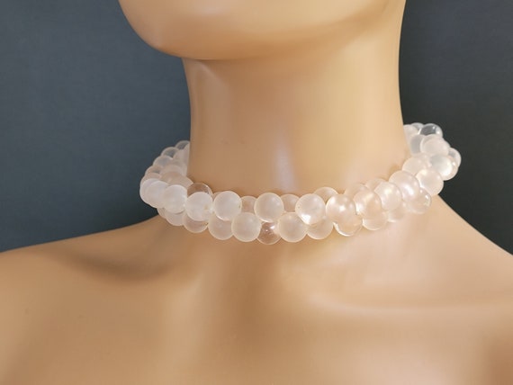 Cluster pink clear bubble choker necklace,cluster… - image 8