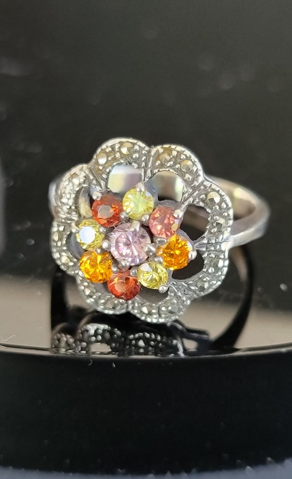 Colorful marcasite sterling silver ring,colorful … - image 10
