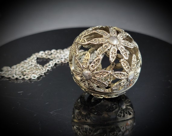 Silver large flower pendant long chain necklace, … - image 5
