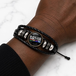 Black Lives Matter flätat läderarmband, unisex BLM-stödsmycken