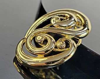 Large Gold Swirl Scarf Clip Vintage, Shawl pin and brooch, Antique Scarf Ring, Scarf Buckle Ring