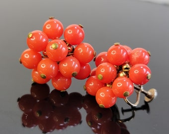 Orecchini a clip vintage color arancione bruciato con bacche, gioielli natalizi