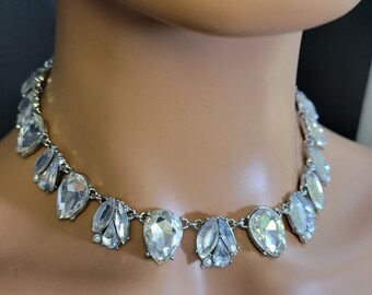 Vintage Teardrop Pearl Bib Necklace, 70s Gold Bridal Choker