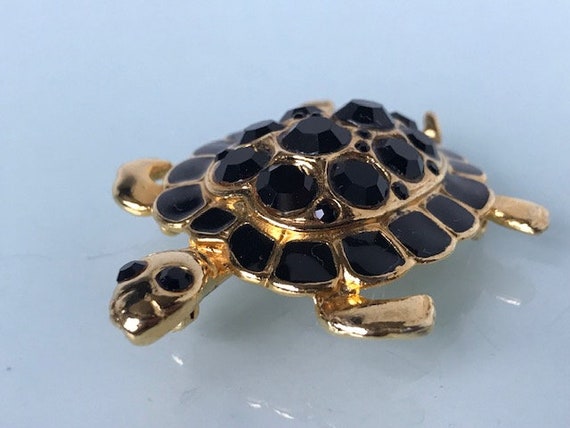 Large Onyx crystal sparkling Turtle Figural Brooc… - image 6