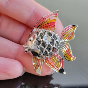 Red Silver filigree Fish Brooch Pin, Nautical brooch Fish Pin, Betta Fish Pin,Fish jewelry for women,Gift for elderly mom,Beonthesea jewelry