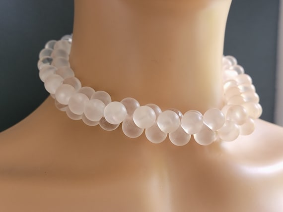 Cluster pink clear bubble choker necklace,cluster… - image 4