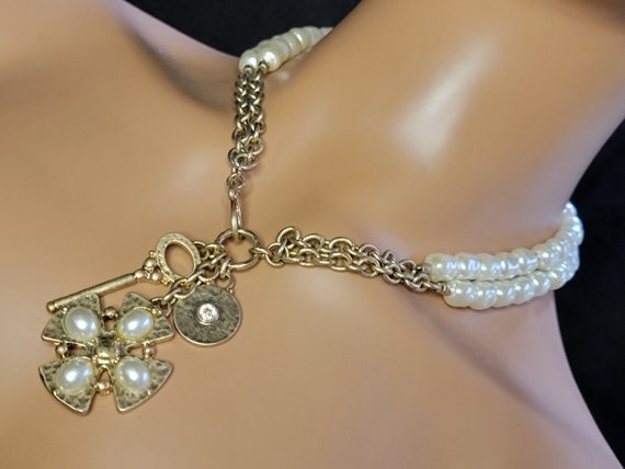 Multi strand pearl statement necklace,Cross neckl… - image 4