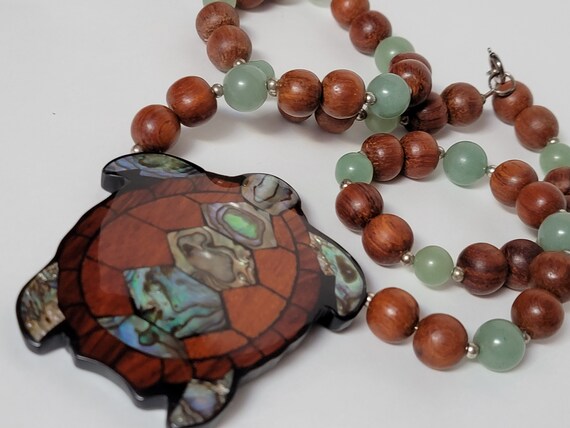 Large Abalone turtle pendant beaded  925 sterling… - image 5