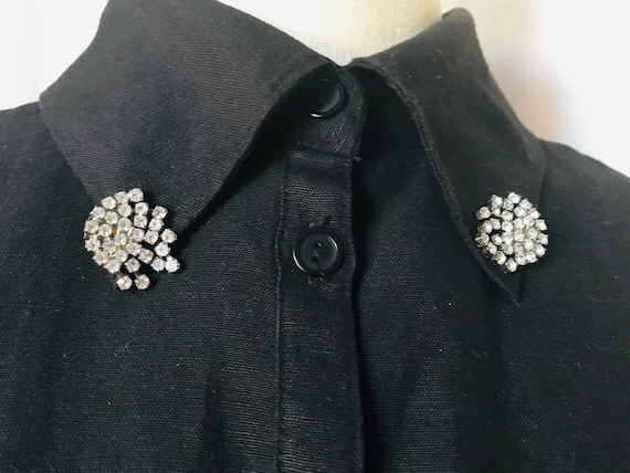 Set of 2 Cluster Rhinestones Collar Clips,Silver C