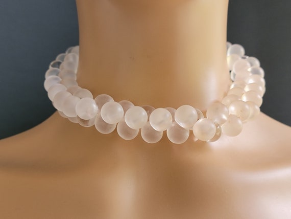 Cluster pink clear bubble choker necklace,cluster… - image 2