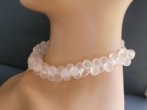 Cluster pink clear bubble choker necklace,cluster… - image 3